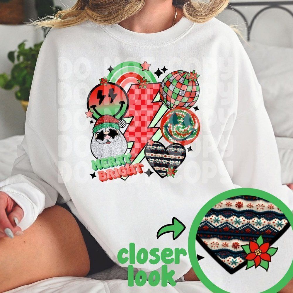 Christmas Mashup Sweatshirt Christmas Faux Sequin Crewneck Faux Embroidery Sweat
